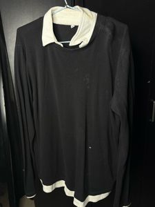 Men's Black & White Long Sleeve Polo Shirt