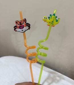 Fun Spiral Straws with Animal Toppers