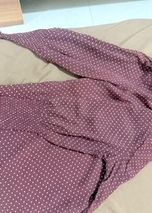 Maroon Polka Dot Puff Sleeve Top