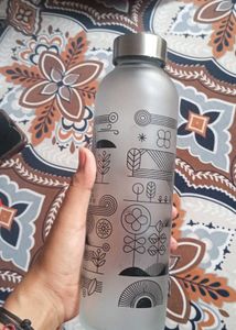 Frosted Glass Water Bottle with Artistic Design