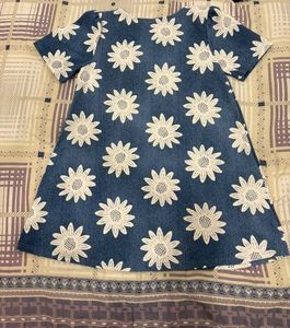 Cute Denim Dress with Sunflower Print
