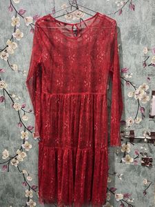 Chic Red Lace Tiered Dress