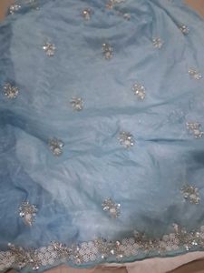 Elegant Blue Embroidered Saree