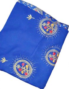 Elegant Royal Blue Embroidered Saree