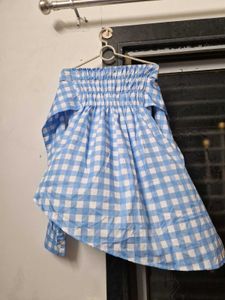 Blue &amp; White Gingham Off-Shoulder Top