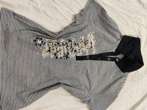 Y2K Striped Polo Shirt with Embellishment
