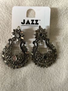 Elegant Antique Silver Mirror Work Earrings