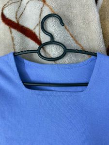 Blue Square Neck Long Sleeve Top