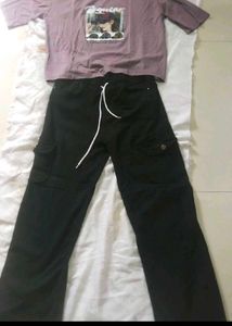 Graphic Print T-Shirt &amp; cargo jeans set for Women