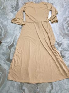 Elegant Beige Gown with Pearl Design