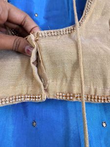 Beautiful Blue Saree With Stiched Blouse