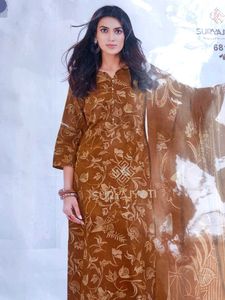 Elegant Brown Printed Kurta Set / stitched