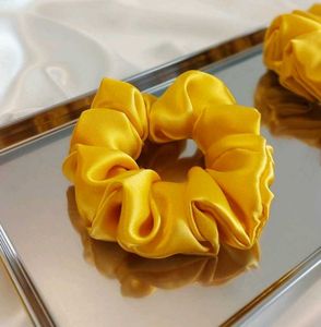 Set Of 3 L,M,S Yellow Satin Scrunchie Hair Tie