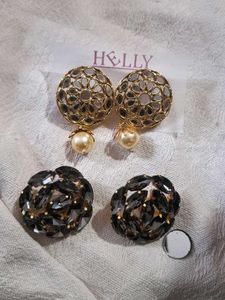 Designer Round Mirror Work Earrings