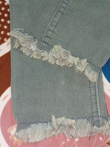 Gray Denim Jeans with Frayed Hem