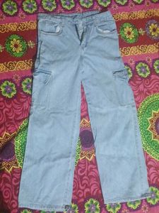 blue washed baggy jeans