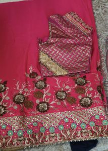 Beautiful Pink Saree with Embellished Blouse