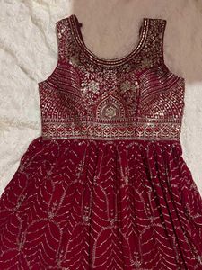 Elegant Maroon Embroidered Gown