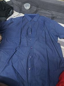 Men's Blue Textured Short Sleeve Shirt