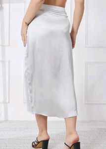 Chic Ruched Satin Midi Skirt