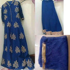 Wedding Wear Slit Gown With Lehnga And Dupatta