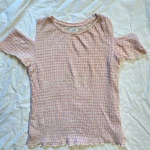 Cute Pink Smocked Cold Shoulder Top