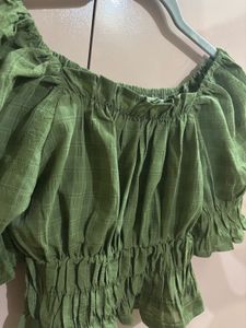 Smocked Puff Sleeve Crop Top