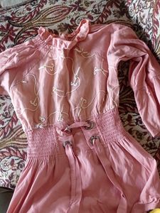 Girls Pink Top With Elastic On The Waist