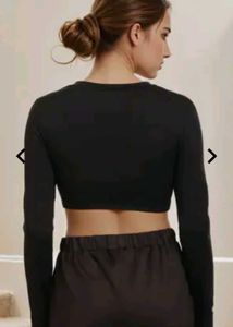 Black Long Sleeve Cutout Top