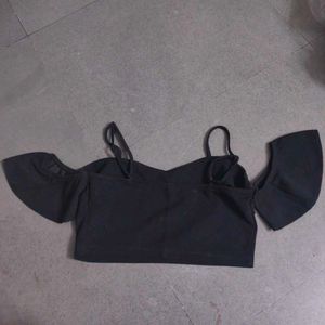 shein black flutter sleeve crop top.