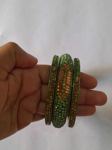 Green &amp; Gold Embellished Bangle Set