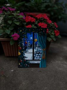 🌙 Winter Moonlight Window – Original Hand-Painted