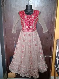 Red Embellished Ethnic Gown Chain Damage