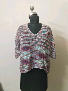 Colorful Striped Knit V-Neck Top