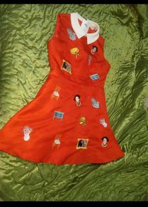red korean Embroidered dress skater