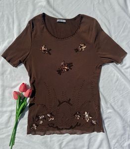 Y2k Brown Embellished Top