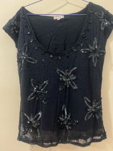 Black Sequin Embellished Top