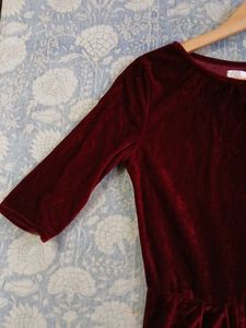 Velvet Midi Dress - Burgundy