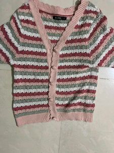 Knit Cardigan &amp; Distressed Denim Skirt