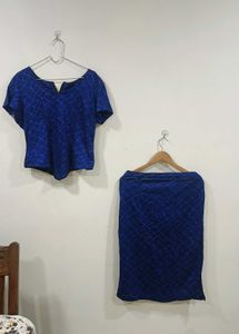 Sparkling Blue V-Neck Top and skirt