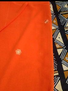 Orange Saree with Floral Embroidery