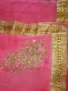 Beautiful Pink Saree with Golden Border without bl