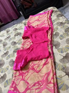Vibrant Pink Saree with Matching Blouse