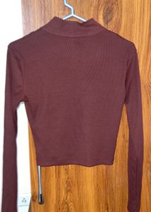 Burgundy Crop Top - Long Sleeve