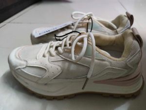 Stylish Cream & Pink Sneakers