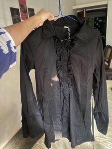Ruffled Black frok , knee length , adjustable