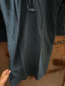 Teal Blue Cotton Schiffli Kurta Set