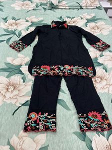 girl ethnic Black Embroidered co-ord  Set
