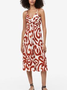 H&M Rust Brown Print Twist Front Midi Dress