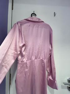 Zara Pink Satin Ruched Wrap Dress